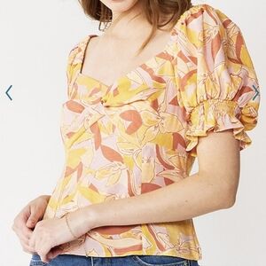 Nine West Womens Twist Front Puff Sleeve Top